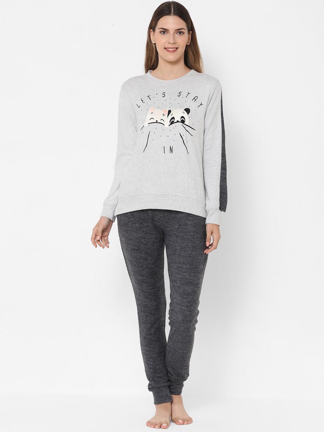 

Sweet Dreams Women Grey Printed Night Suit