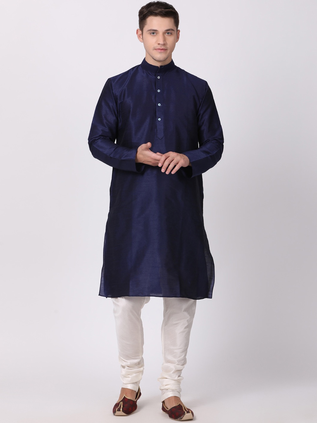 

TABARD Men Blue Solid Dupion Silk Kurta with Churidar