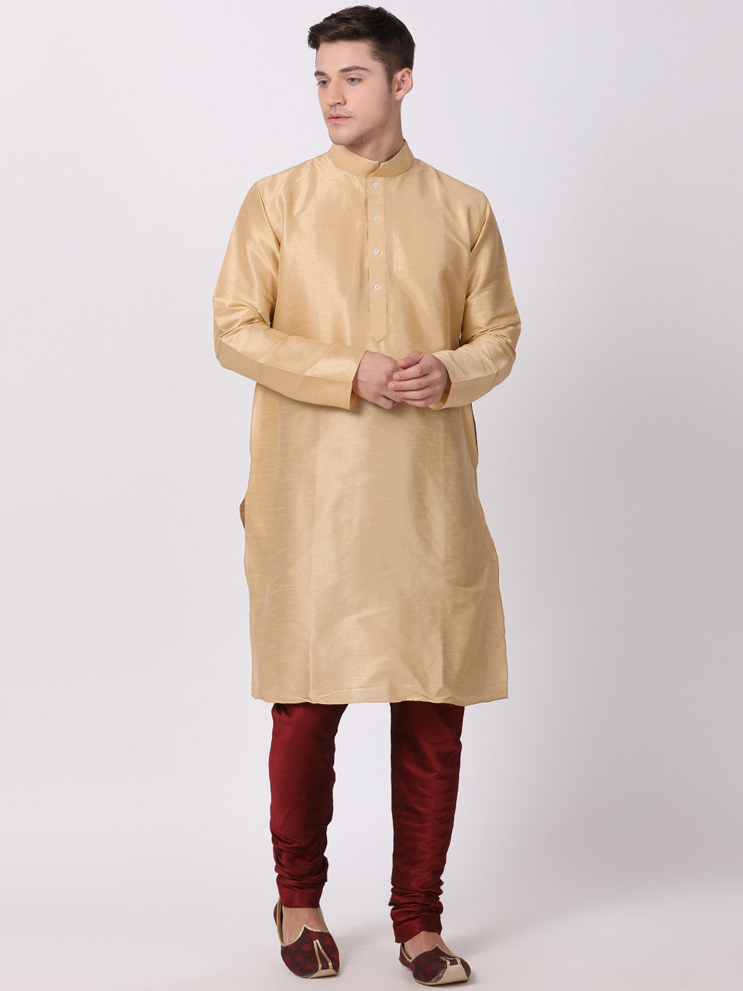 

TABARD Men Beige Regular Dupion Silk Solid Kurta with Churidar