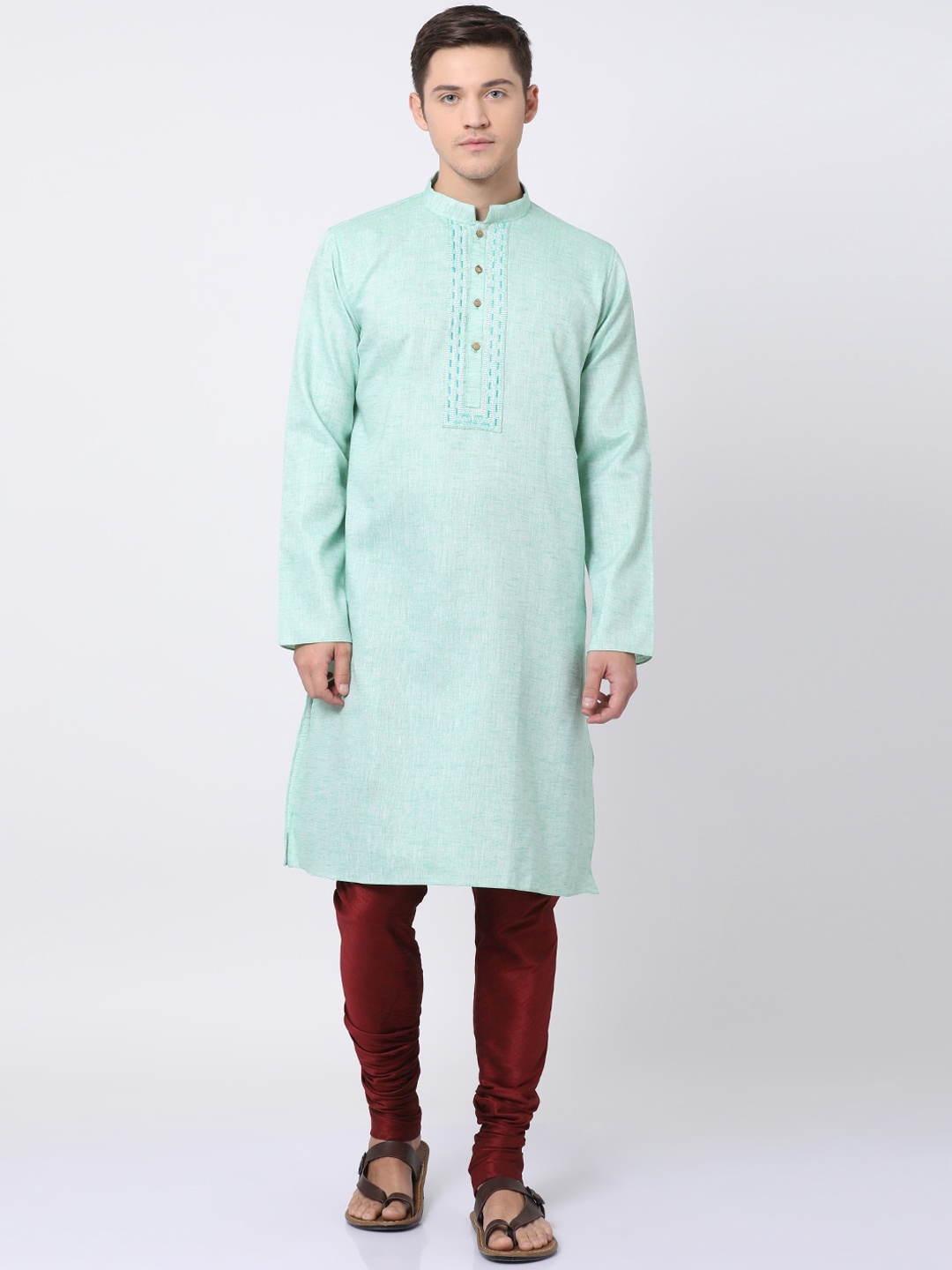 

TABARD Men Green Regular Solid Pure Cotton Kurta with Churidar