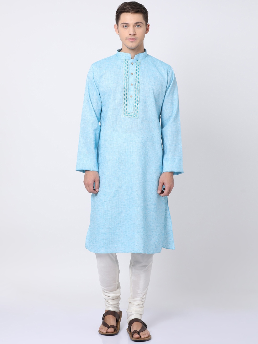 

TABARD Men Blue Cotton Plain Kurta with Churidar