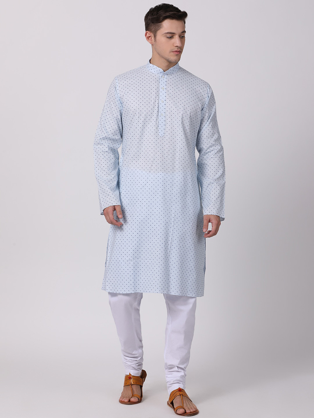 

TABARD Men Blue Floral Printed Regular Pure Cotton Kurta with Churidar
