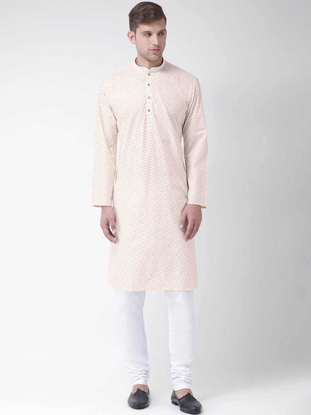 

TABARD Men Cream-Coloured Cotton Printed Kurta with Churidar