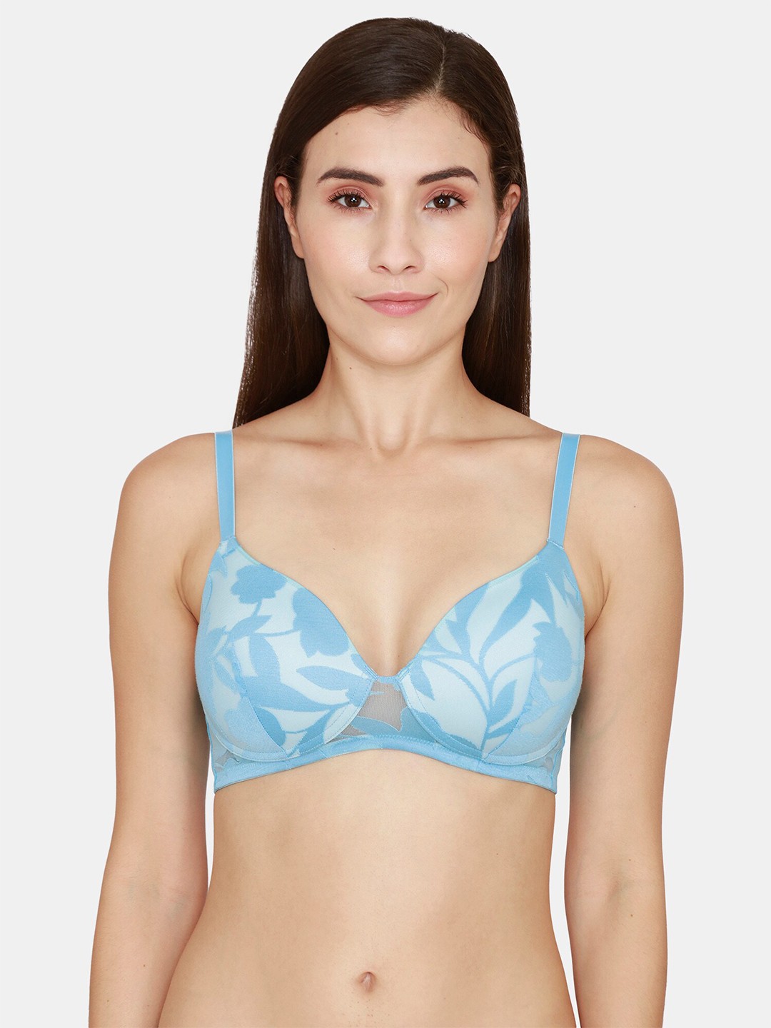 

Zivame Blue & Grey Floral T-shirt Bra Lightly Padded
