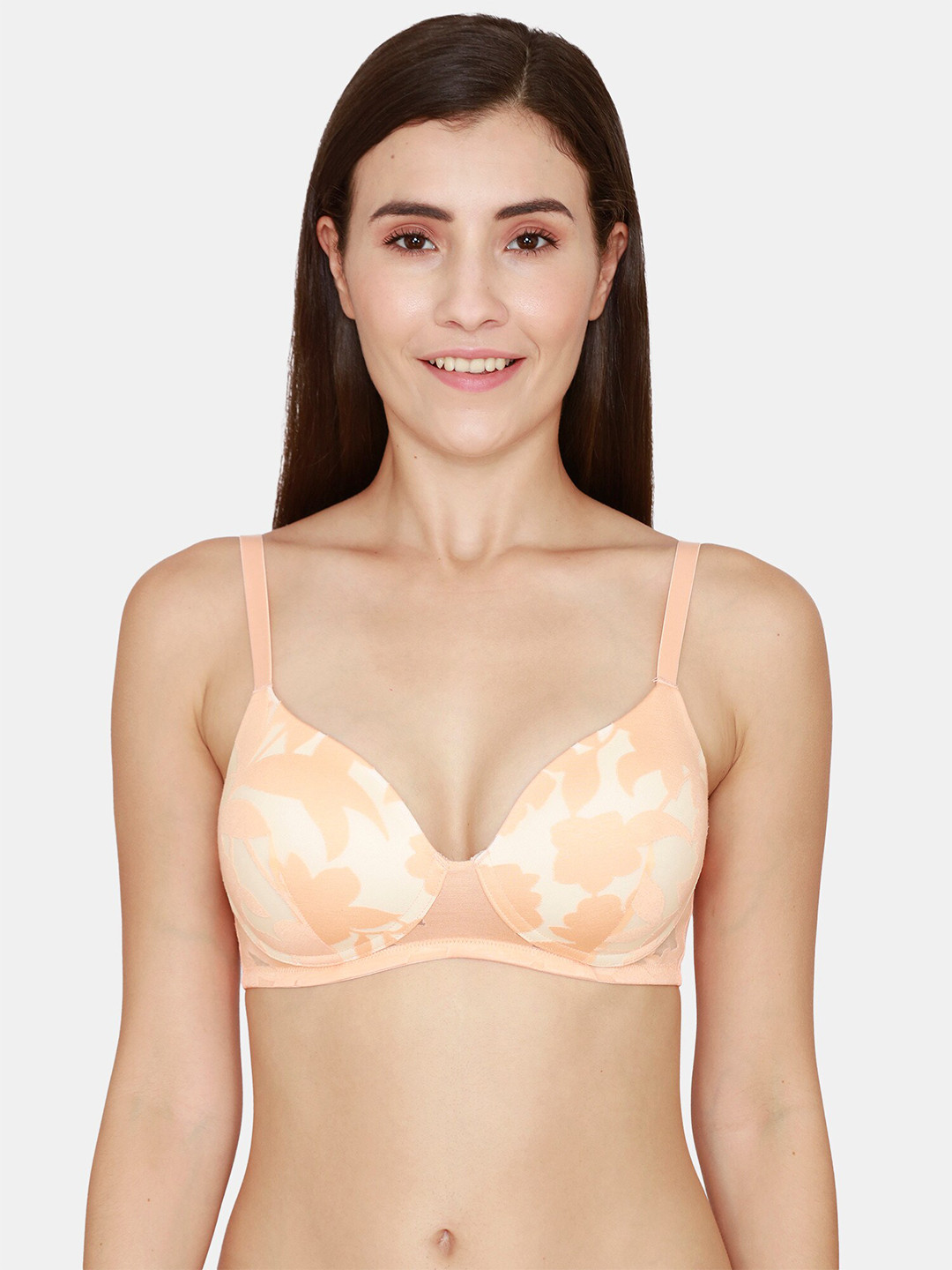 

Zivame Orange & White Floral Lightly Padded T-shirt Bra