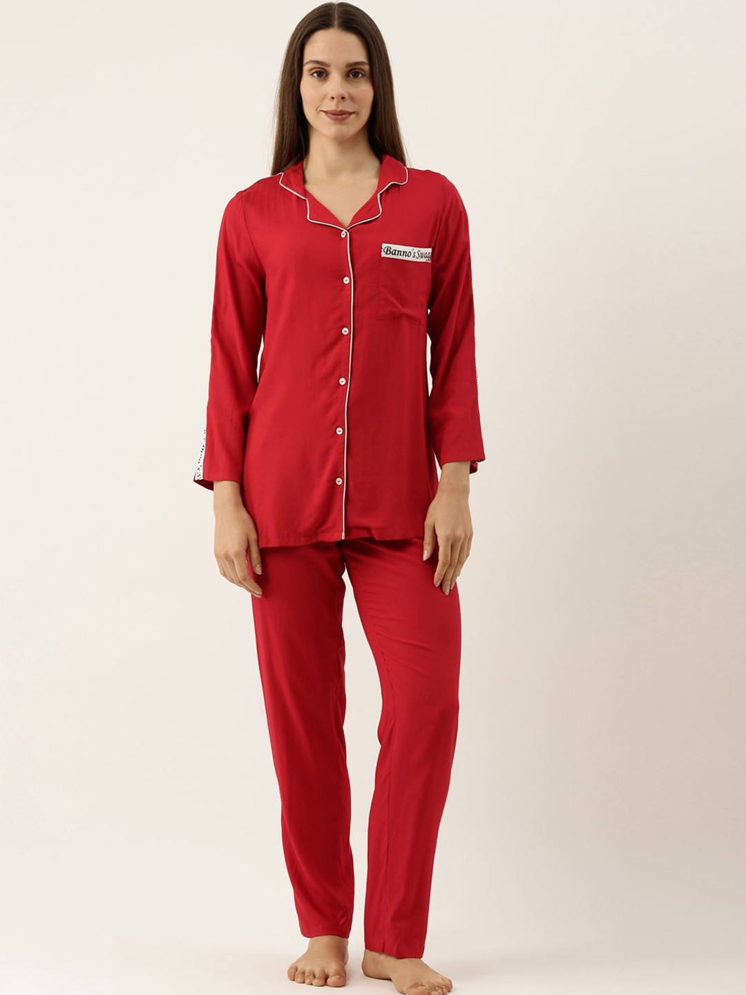 

Bannos Swagger Women Red 2 Pc Night Suit