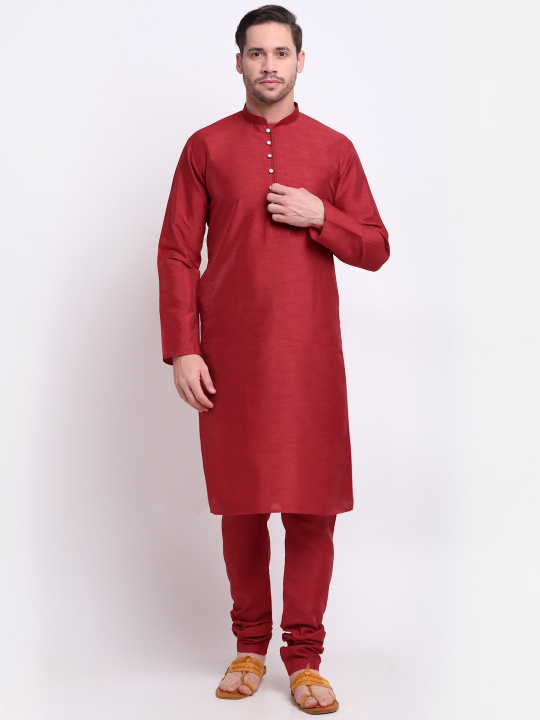 

KRAFT INDIA Men Maroon Thread Work Kurta