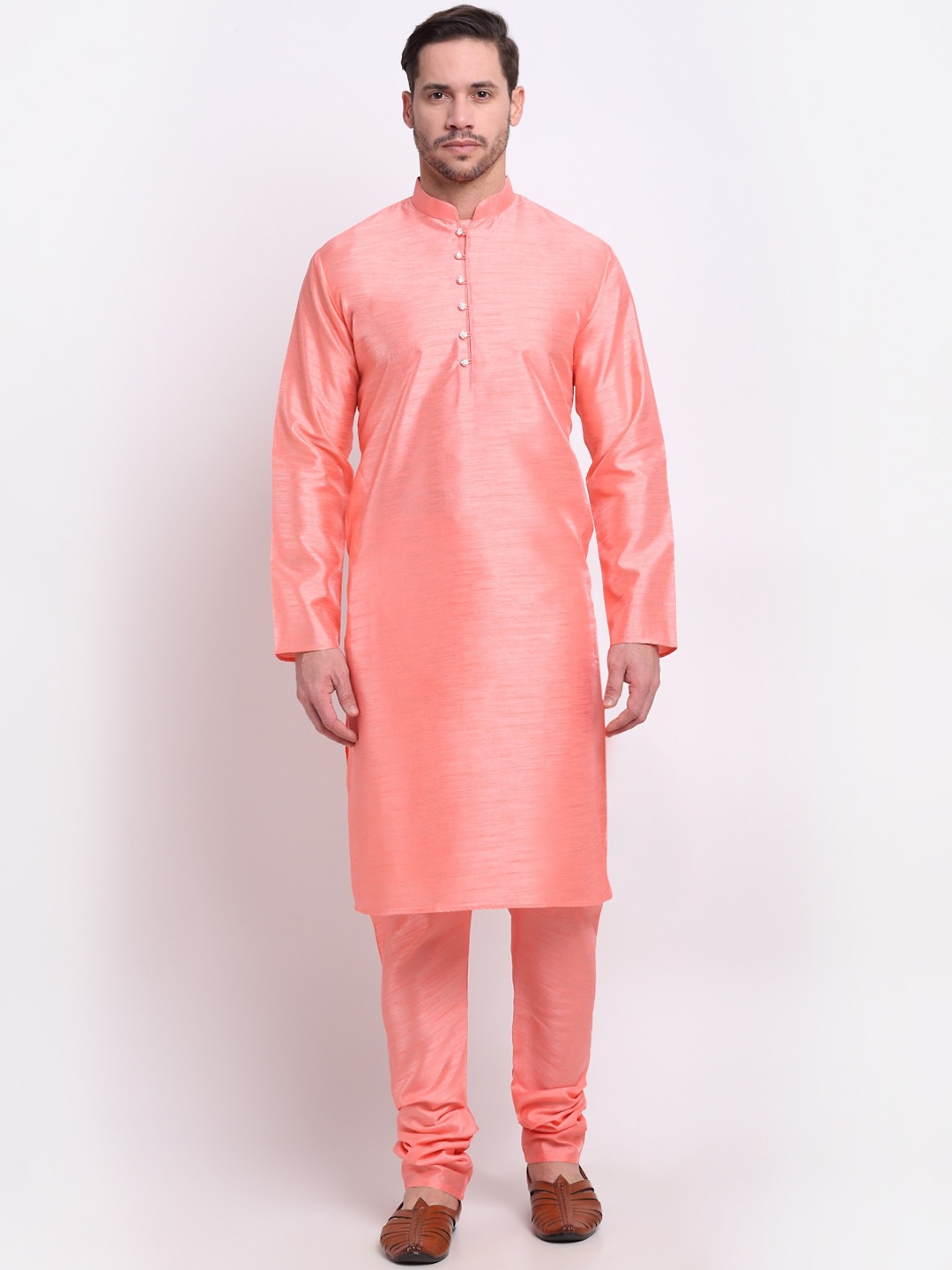 

KRAFT INDIA Men Pink Thread Work Kurta