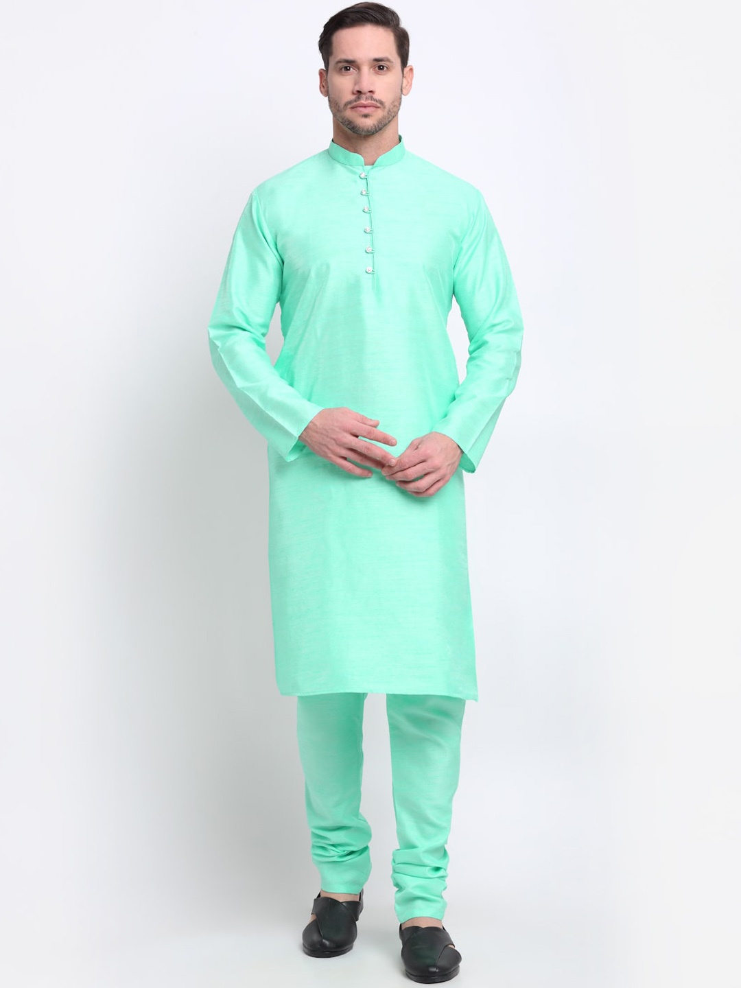 

KRAFT INDIA Men Green Thread Work Pathani Kurta