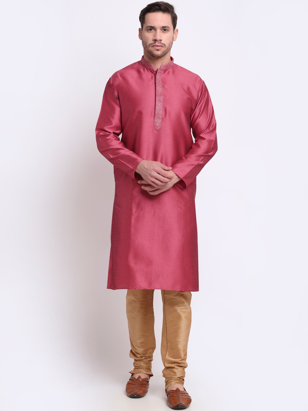 

KRAFT INDIA Men Pink Thread Work Kurta