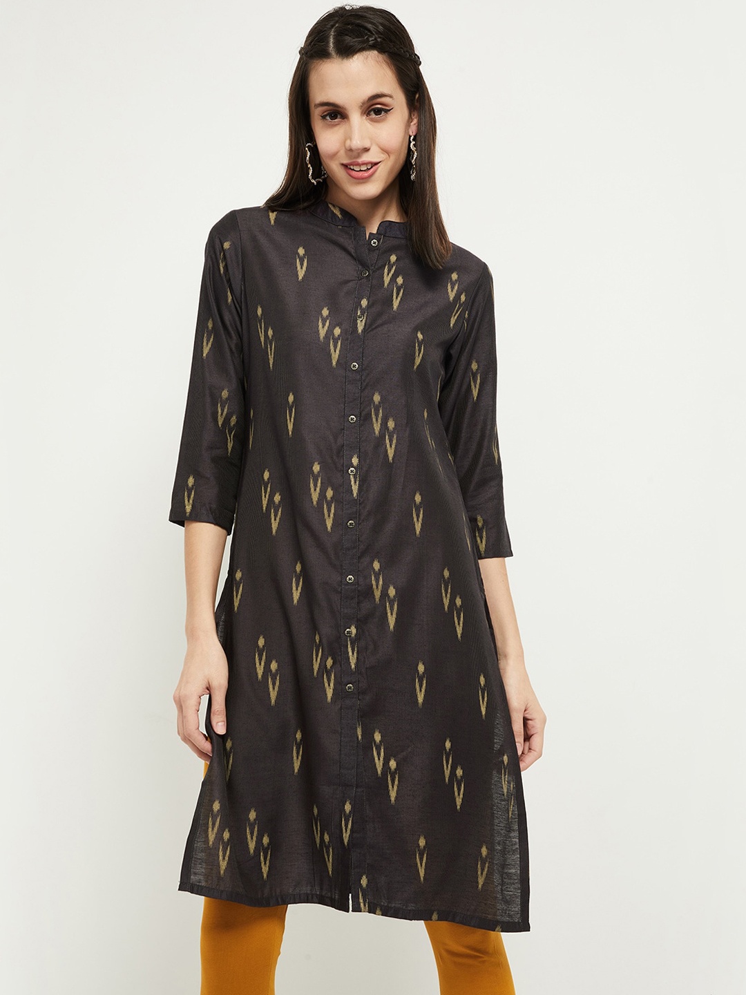 

max Women Charcoal & Beige Printed Kurta