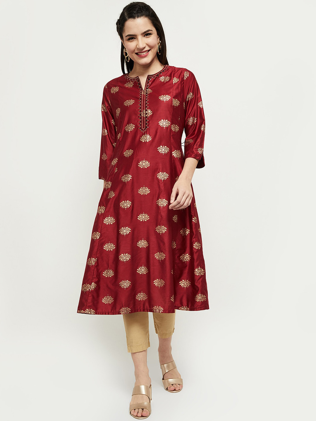

max Women Maroon Ethnic Motifs Kurta