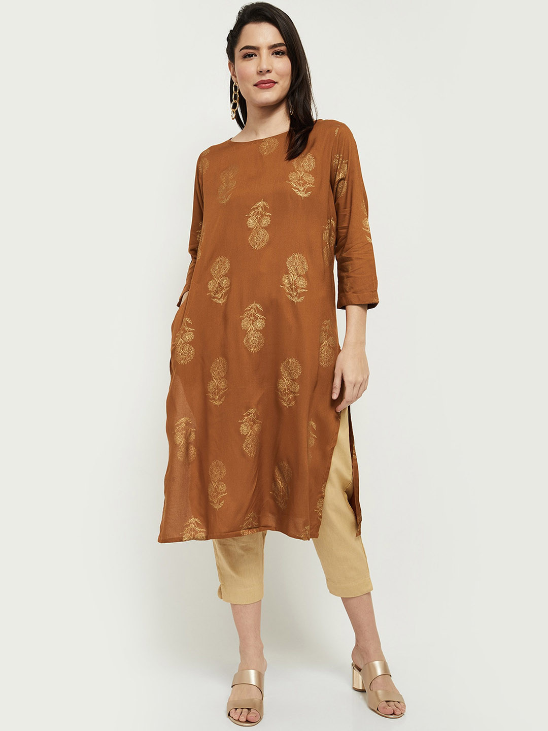 

max Women Brown Ethnic Motifs Printed Kurta