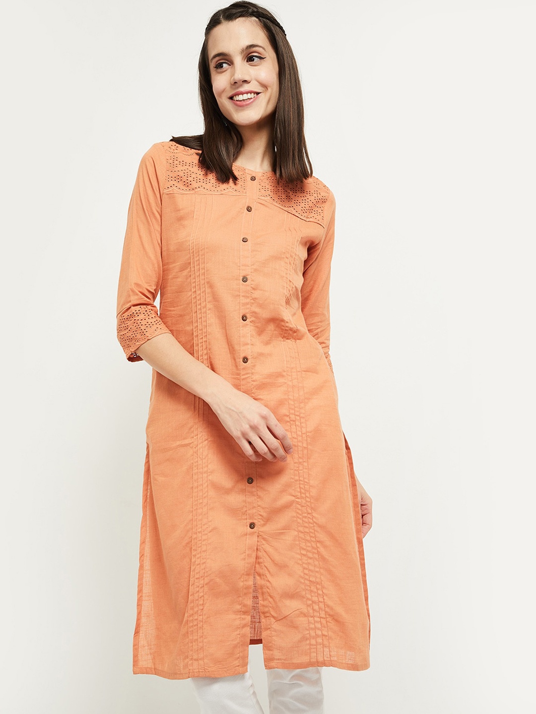 

max Women Peach-Coloured Striped Kurta