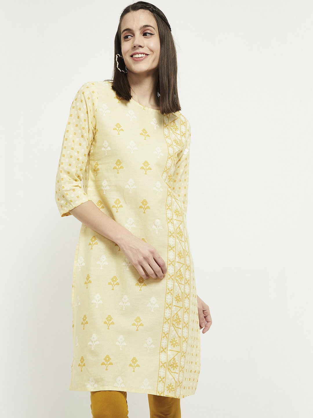 

max Women Yellow Ethnic Motifs Printed Kurta