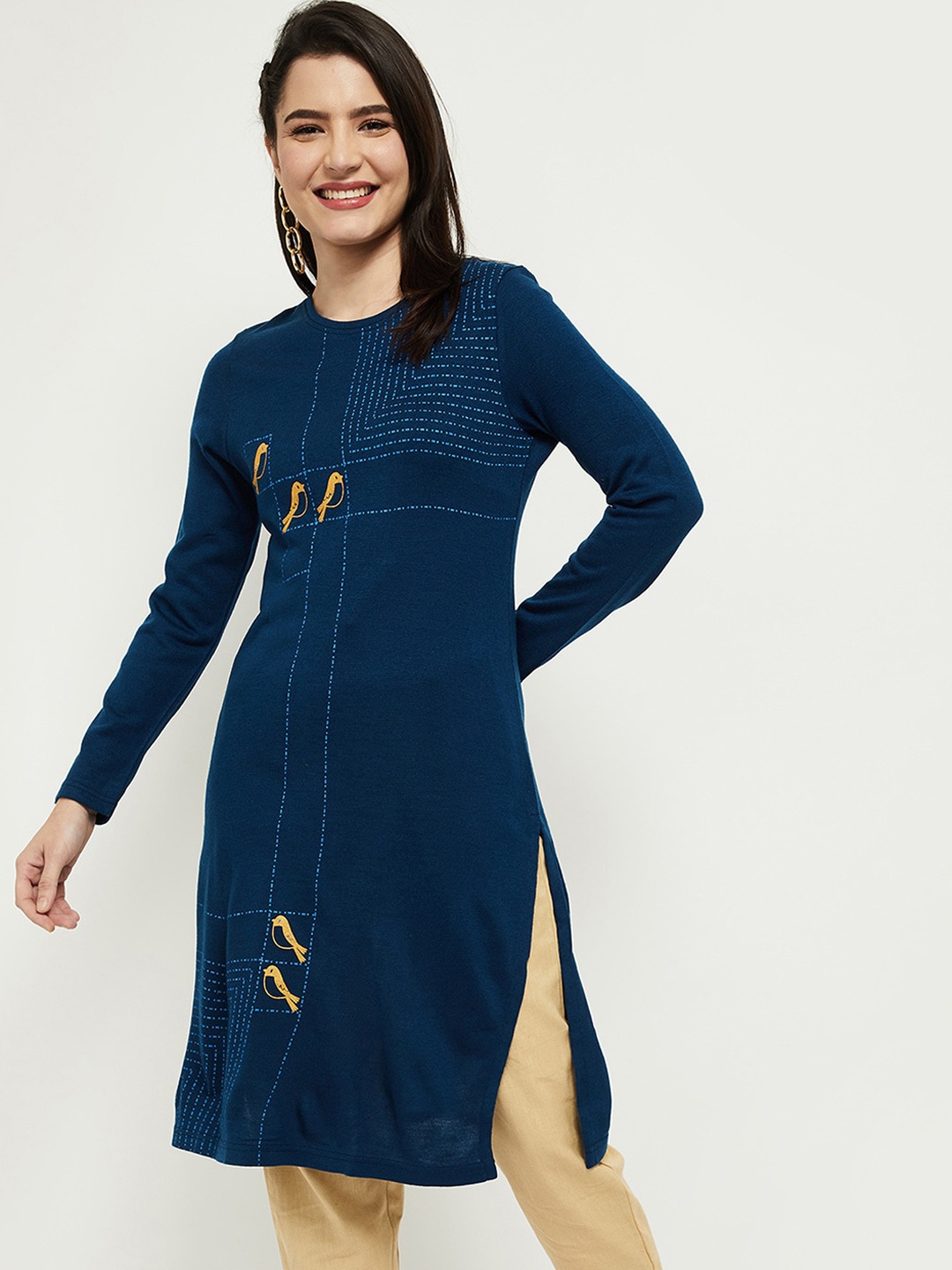 

max Women Navy Blue Printed Kurta