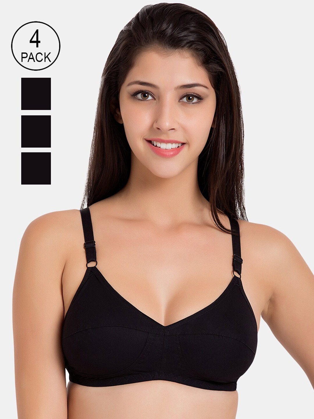 

Souminie Pack Of 4 Black Cotton Everyday Bra