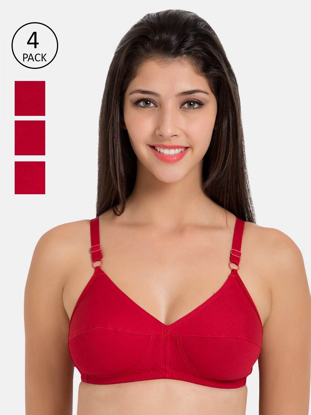

Souminie Women Pack Of 4 Red Solid Non Padded Everyday Bra
