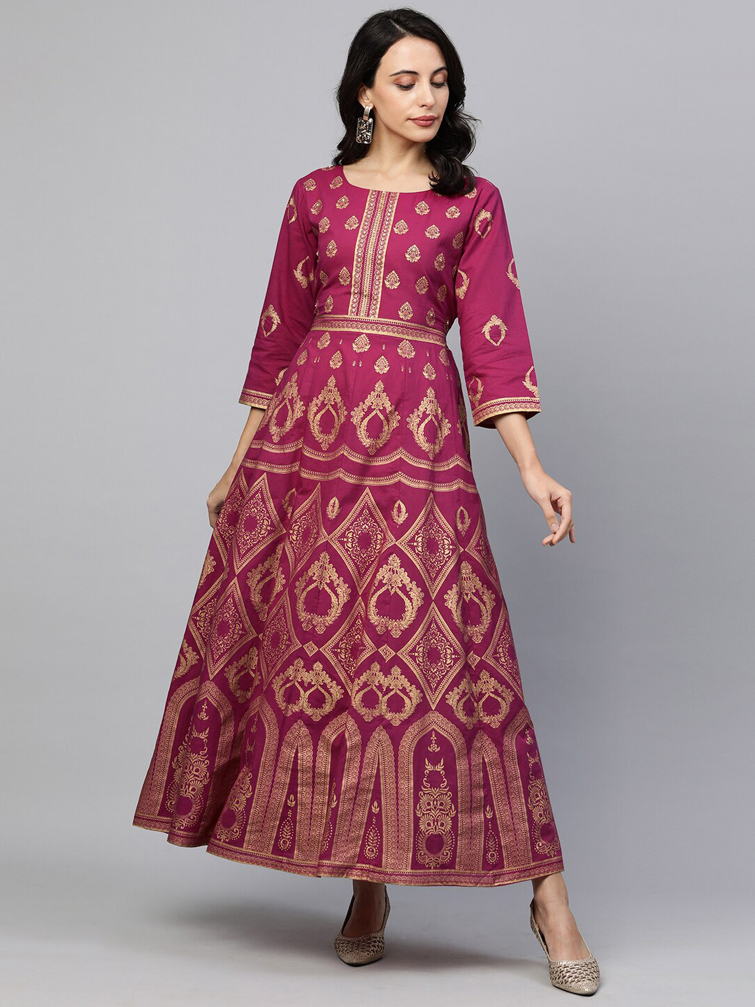 

FASHOR Pink & Gold-Toned Ethnic Motifs Ethnic Maxi Dress