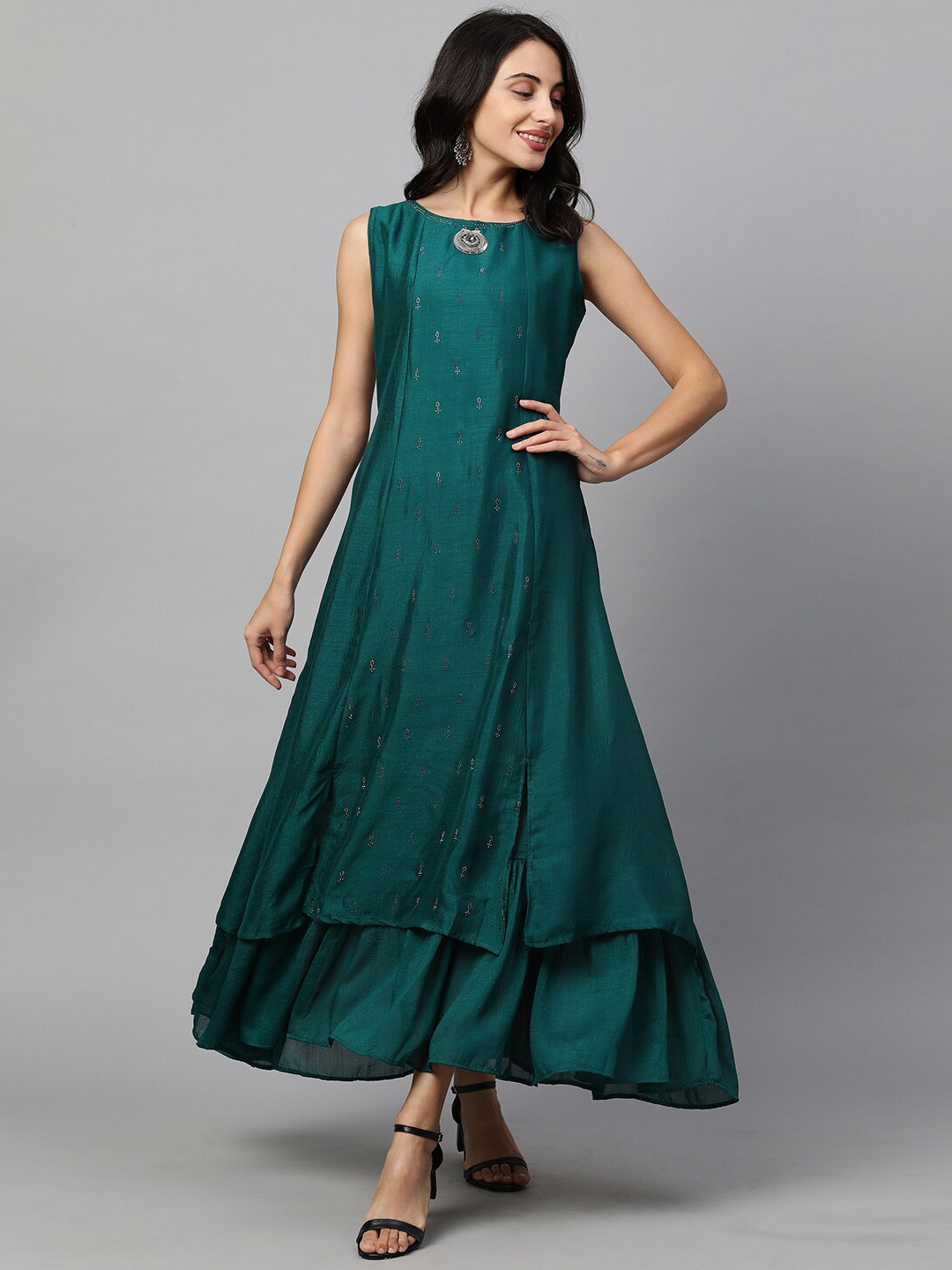 

FASHOR Sea Green Layered Maxi Dress