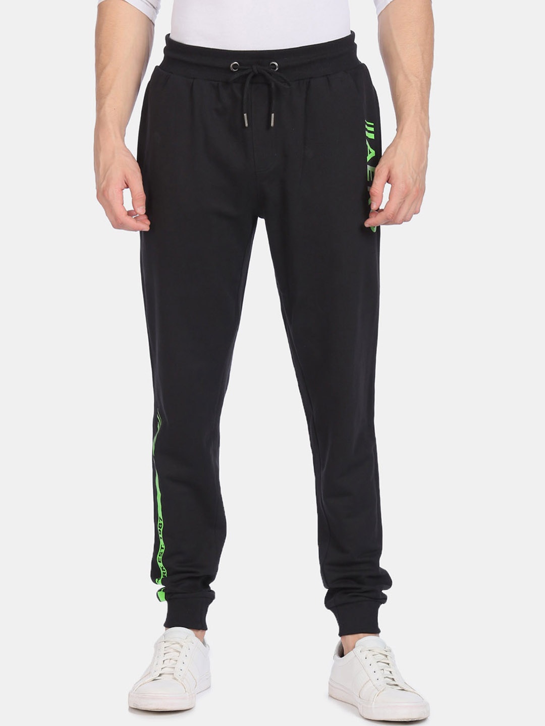 

Aeropostale Men Black Solid Cotton Straight-Fit Joggers