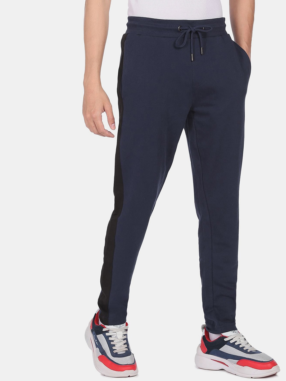 

Aeropostale Men Navy Blue Solid Straight-Fit Cotton Track Pants