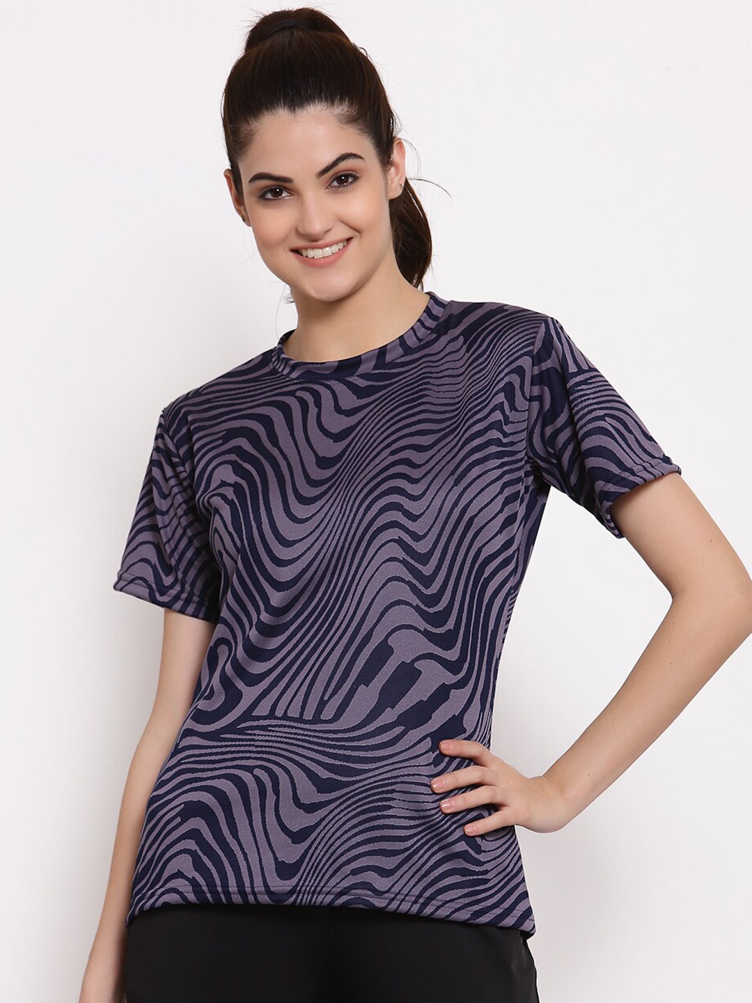 

CUKOO Women Purple Printed Pockets T-shirt