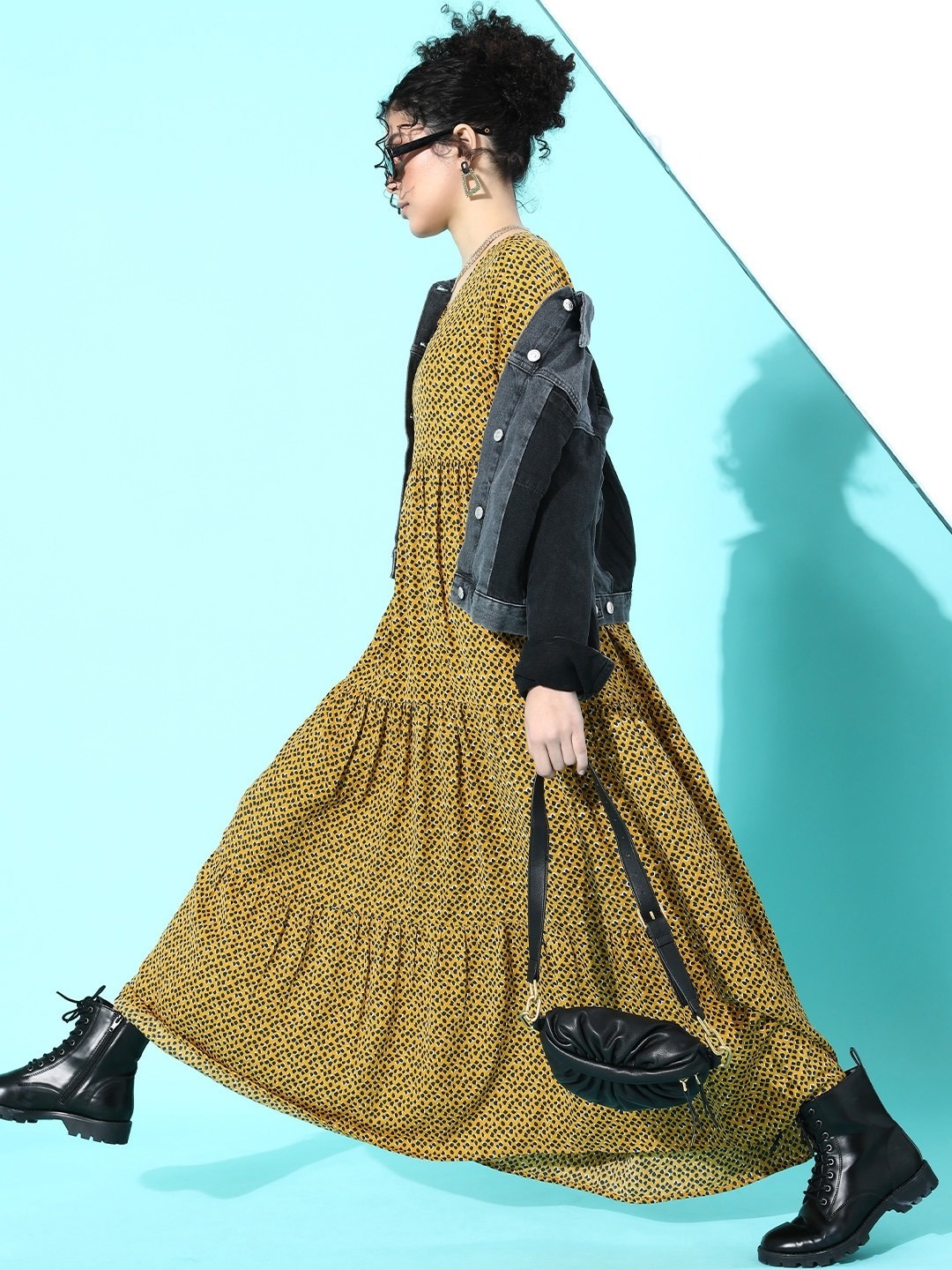 Berrylush Yellow Animal Crepe Maxi Dress