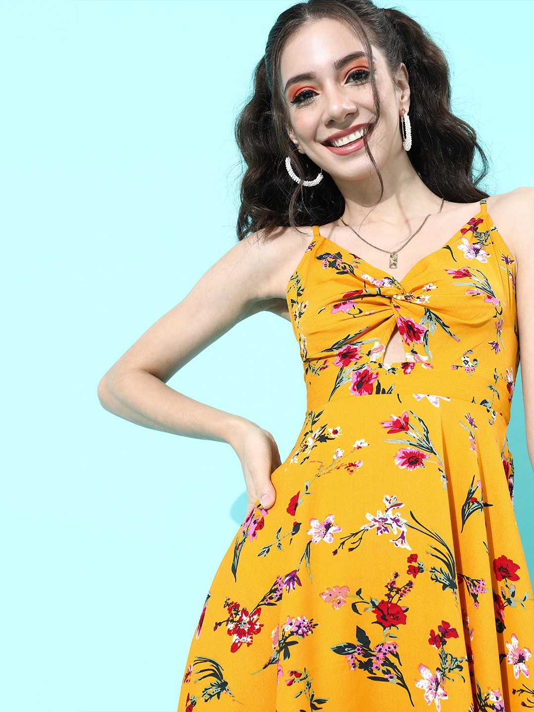 

Berrylush Women Bright Yellow Floral Romantic Florals Dress