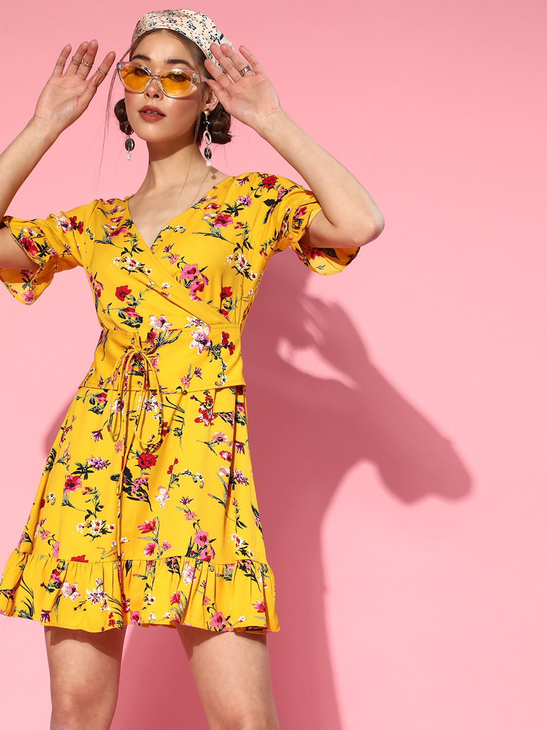 

Berrylush Women Yellow Floral Tiered Dress