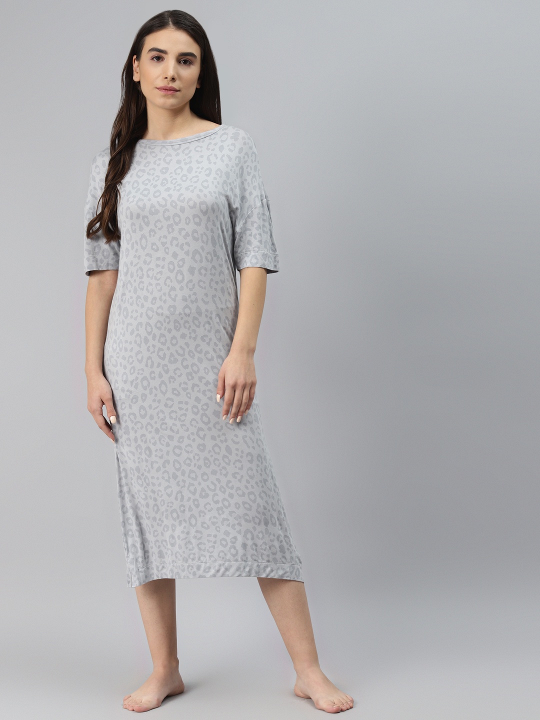 

Marks & Spencer Grey Leopard Printed Midi Nightdress