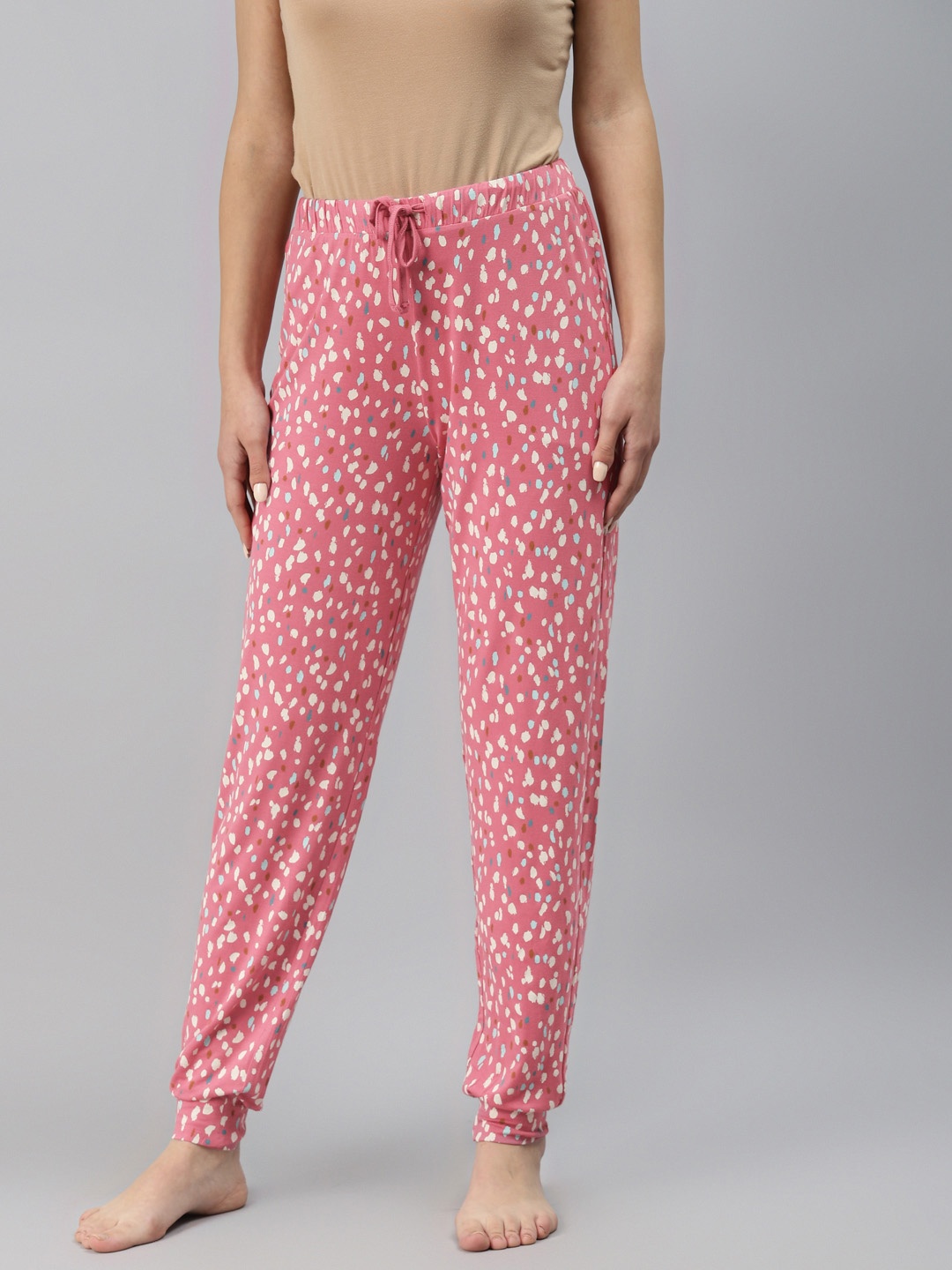 

Marks & Spencer Women Pink & White Printed Lounge Joggers