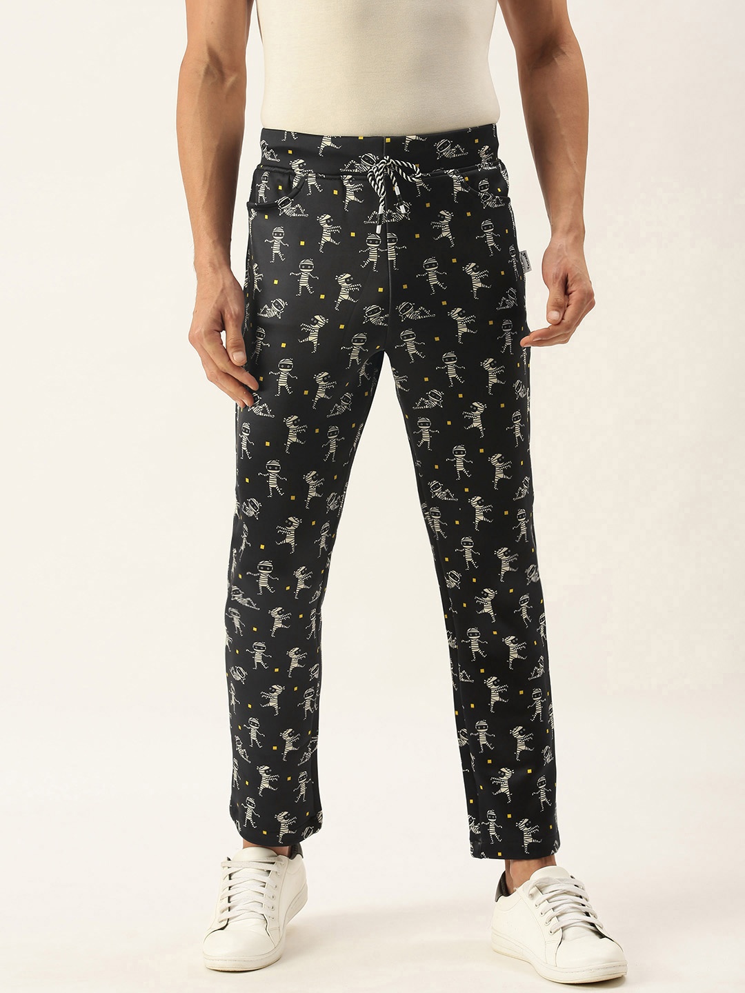 

Yuvraah Men Black & White Printed Rapid Dry Track Pants