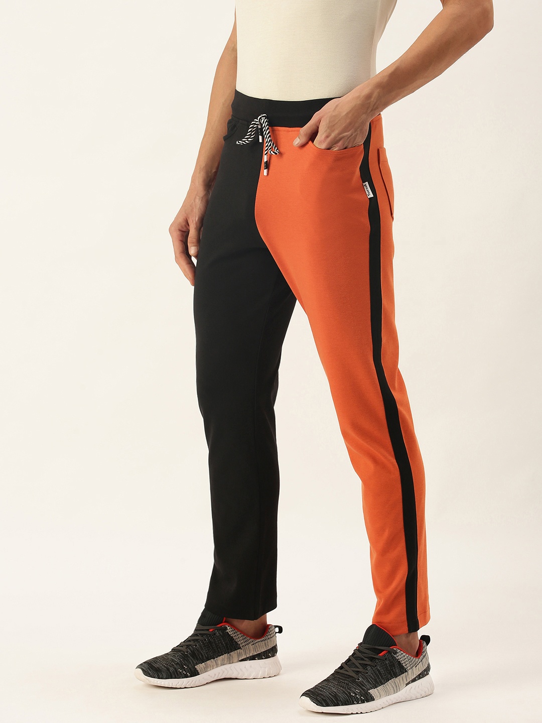 

Yuvraah Men Black & Orange Colourblocked Rapid Dry Track Pants