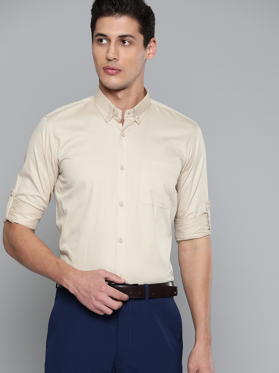 

DENNISON Men Beige Smart Slim Fit Bio-Engineered Quick-Dry Odour-Free Formal Shirt