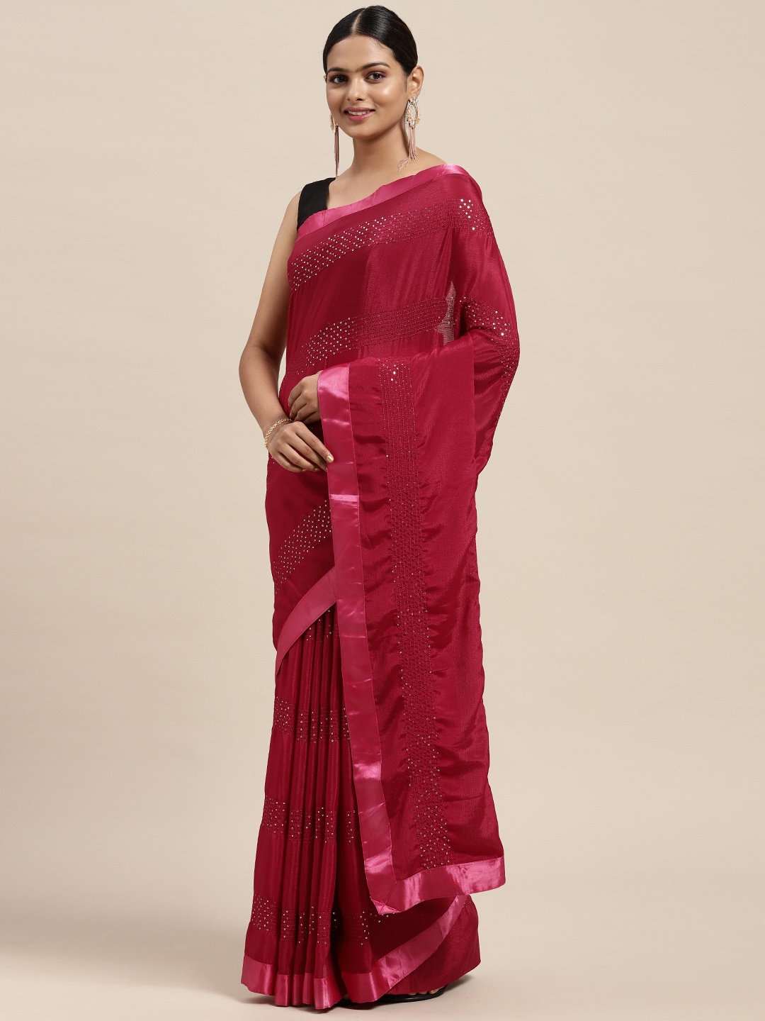 

Mitera Red Embellished Art Silk Saree