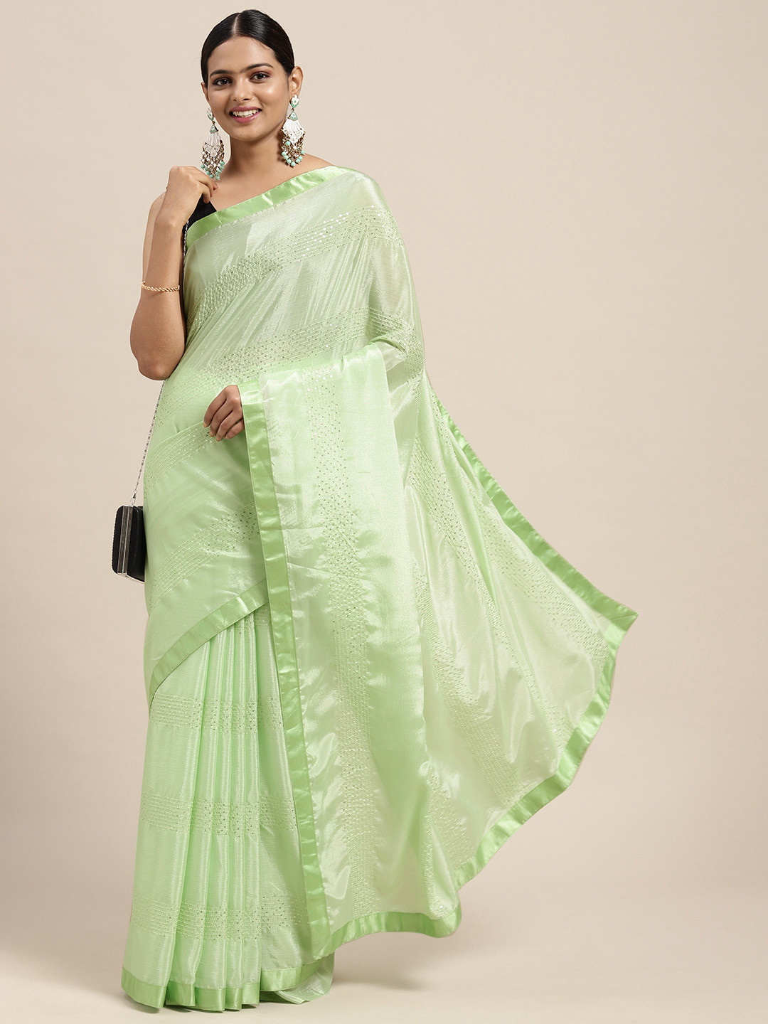 

Mitera Lime Green Embellished Art Silk Saree