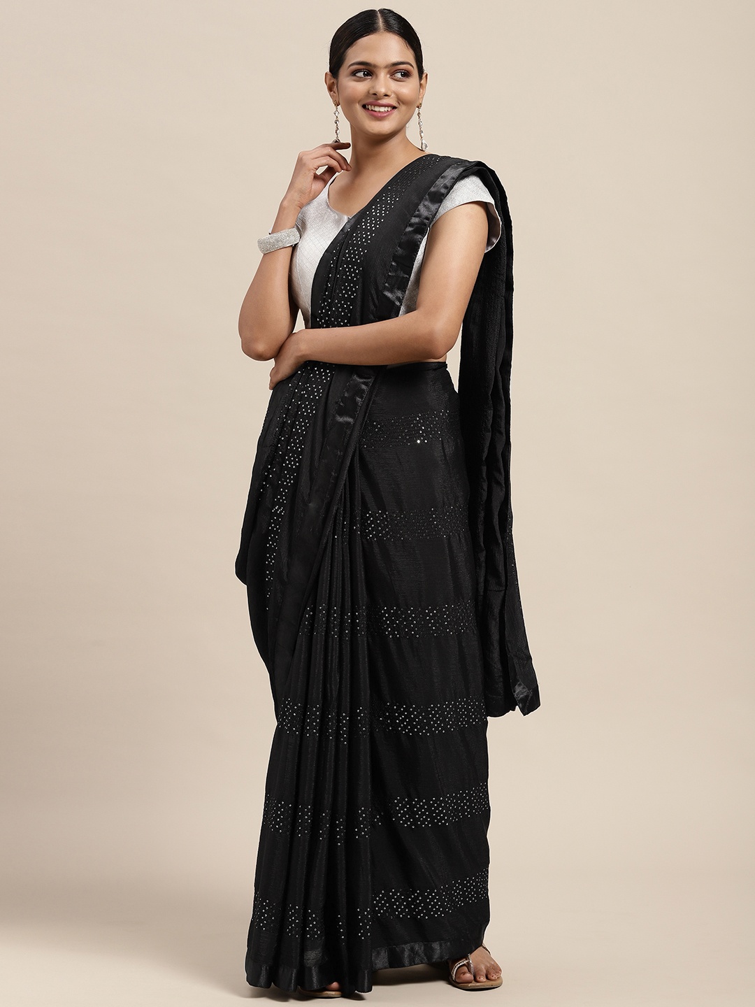 

Mitera Black Embellished Art Silk Saree