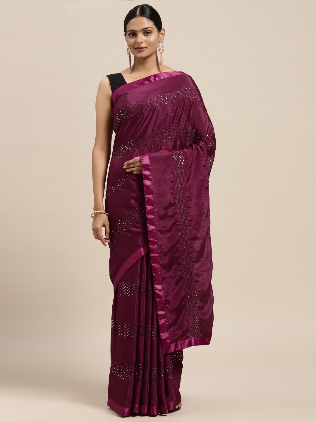 

Mitera Purple Embellished Art Silk Saree