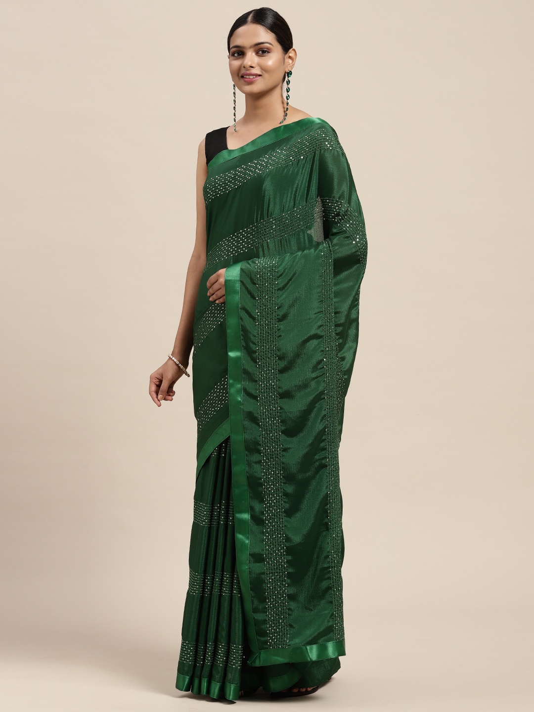 

Mitera Green Embellished Art Silk Saree