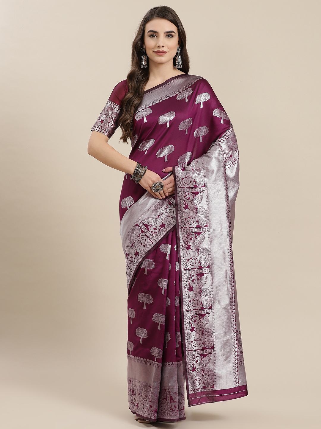 

SERONA FABRICS Purple Woven Design Zari Banarasi Saree