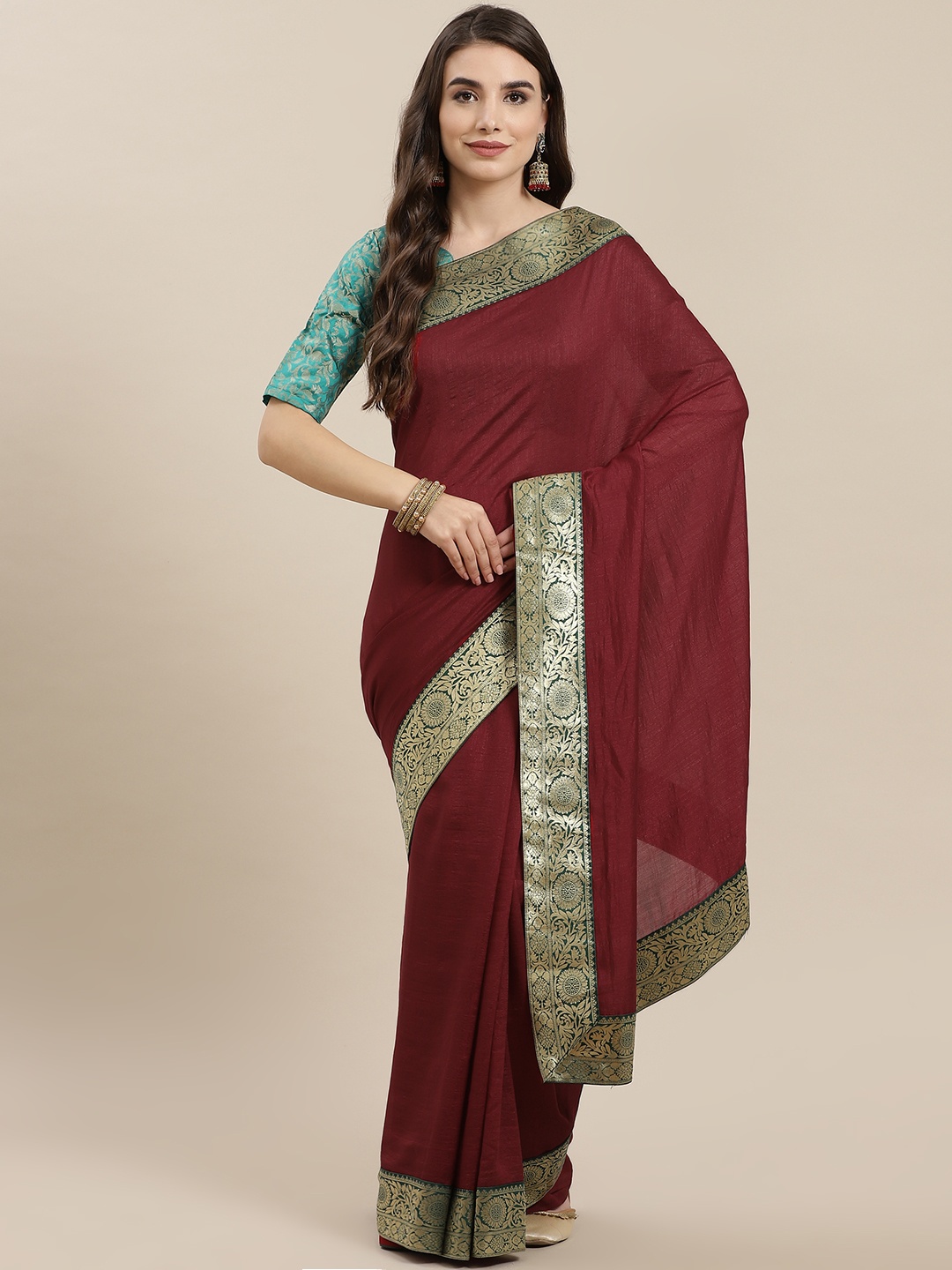 

SERONA FABRICS Maroon & Green Ready to Wear Saree