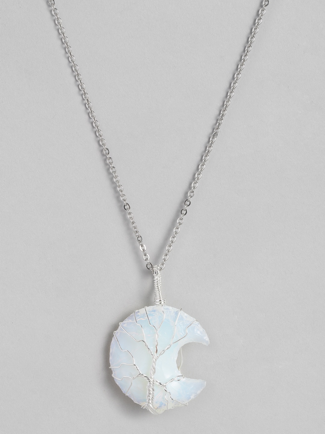 

EL REGALO White Tree of Life Moon Shaped Handcrafted Link Necklace