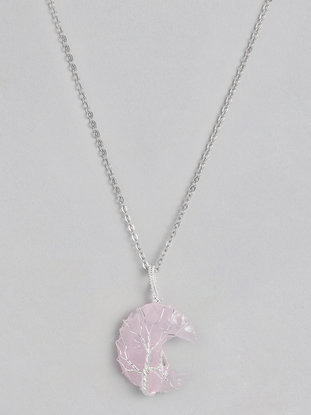 

EL REGALO Pink Tree of Life Moon Shaped Handcrafted Link Necklace