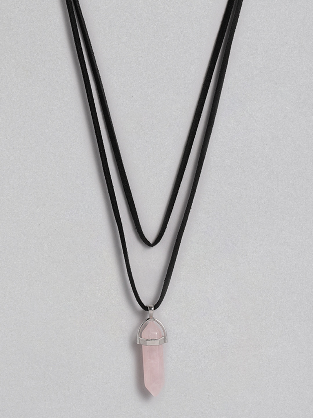 

EL REGALO Pink & Black Quartz Bullet Multi-Layered Necklace