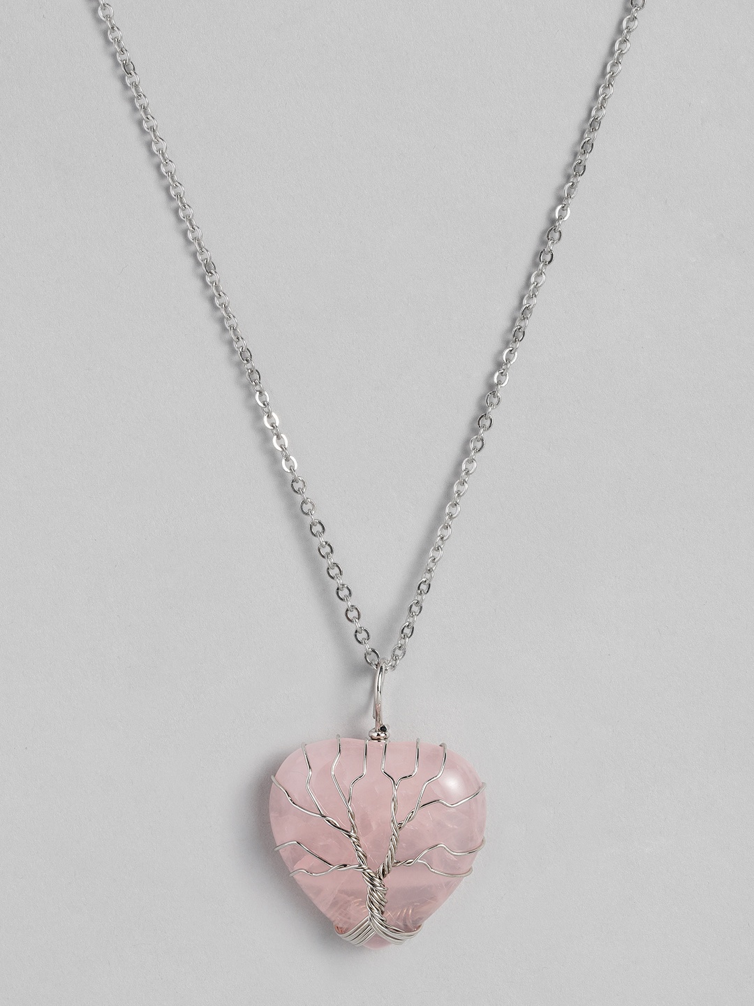 

EL REGALO Pink & Silver-Toned Tree of Life Heart Shaped Handcrafted Link Necklace