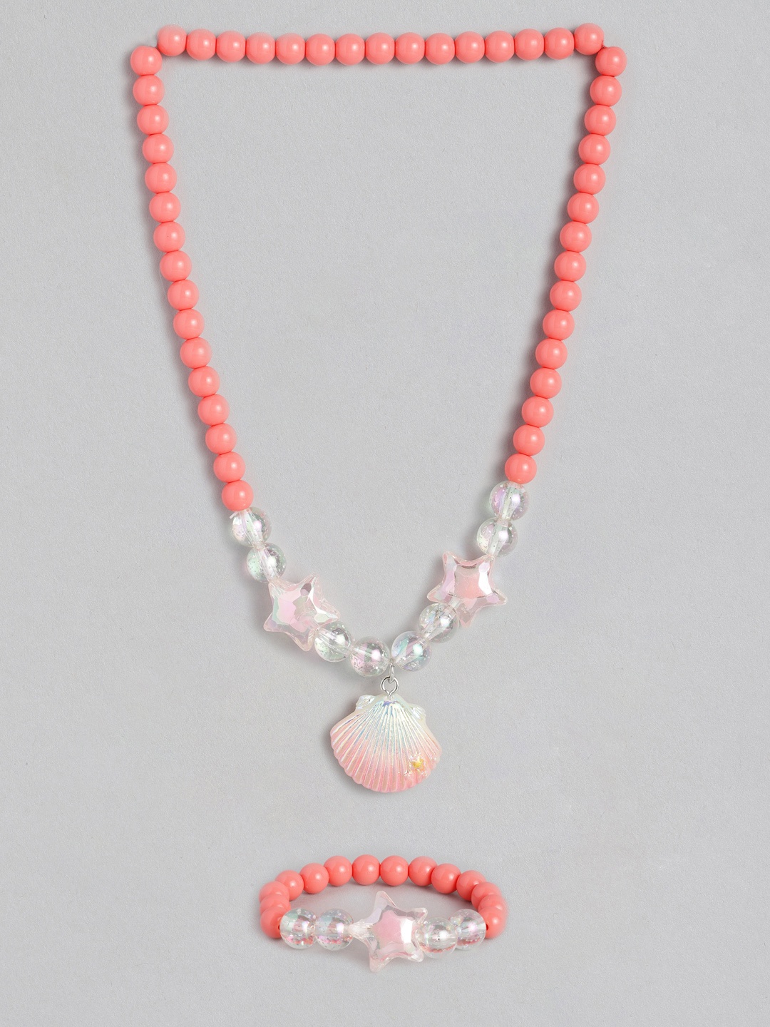 

EL REGALO Girls Coral Red Beaded Shell Jewellery Set