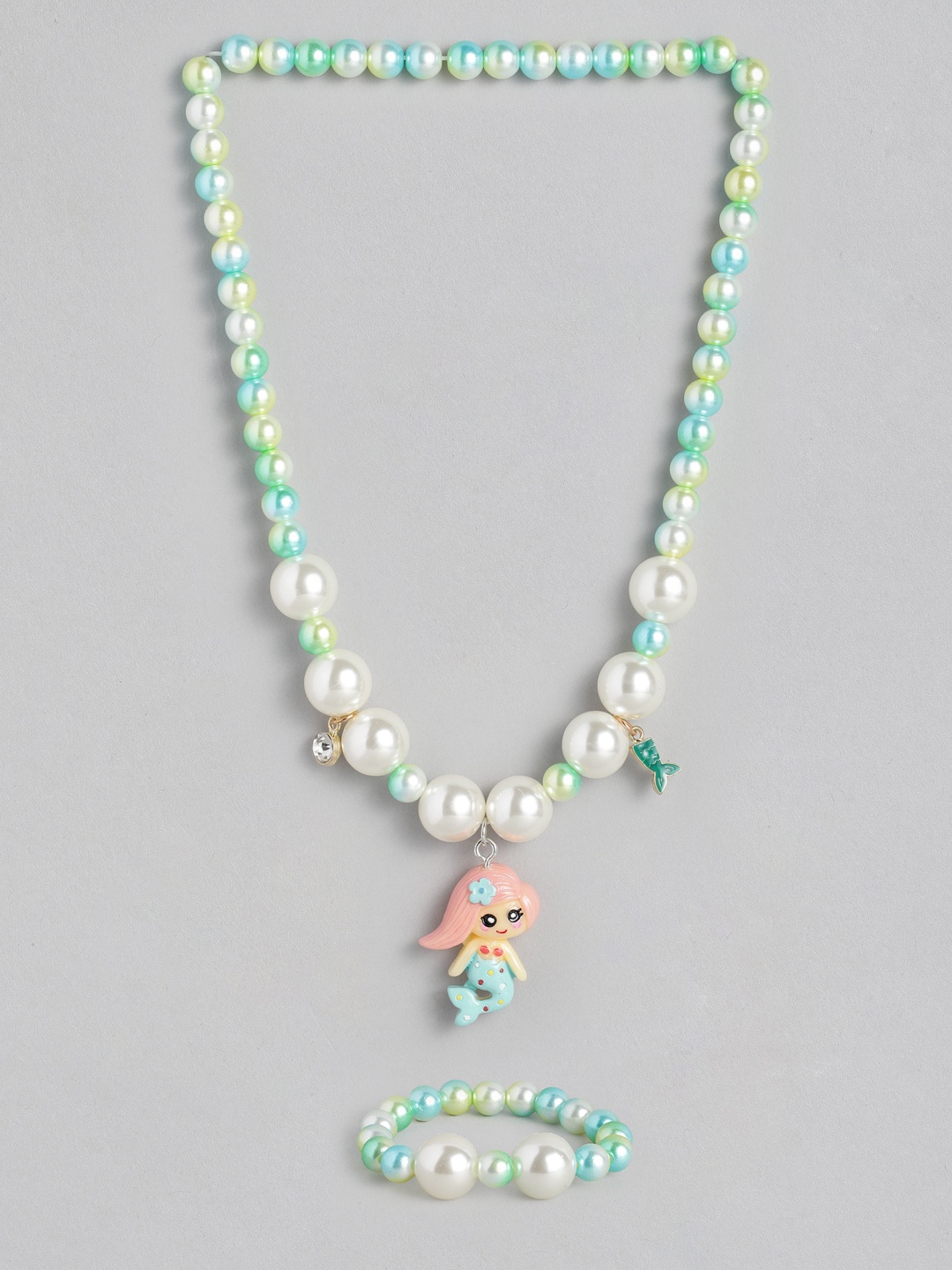 

EL REGALO Girls Green Blue Beaded Mermaid Jewellery Set