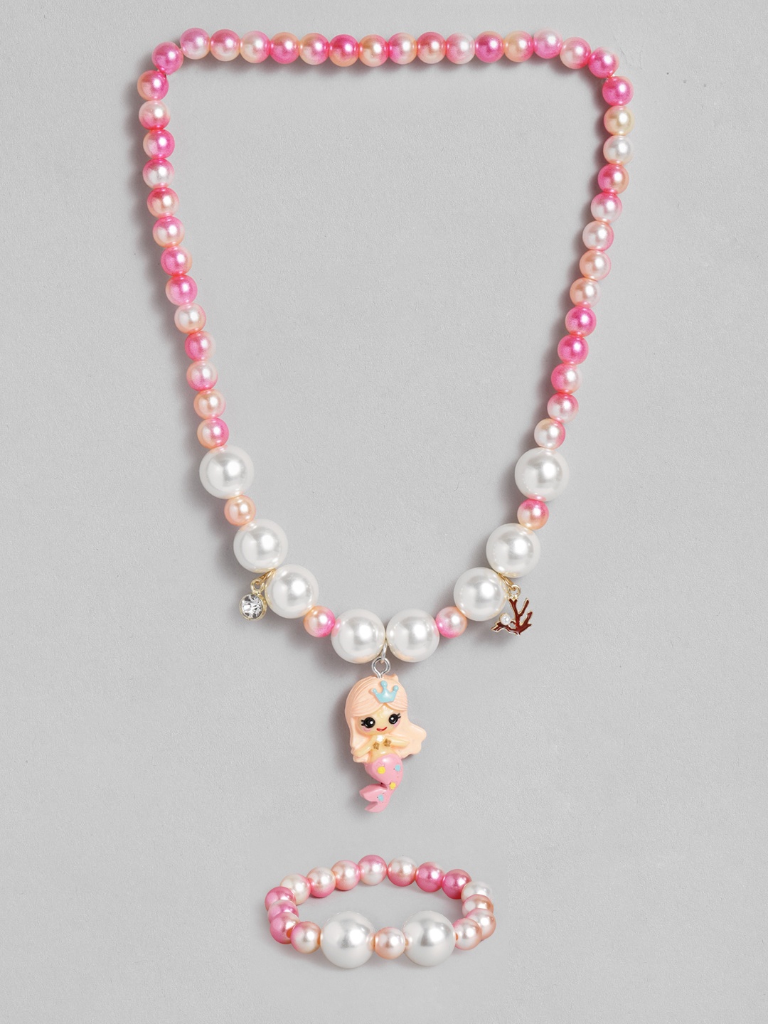 

EL REGALO Girls Pink Beaded Necklace Bracelet Jewellery Set