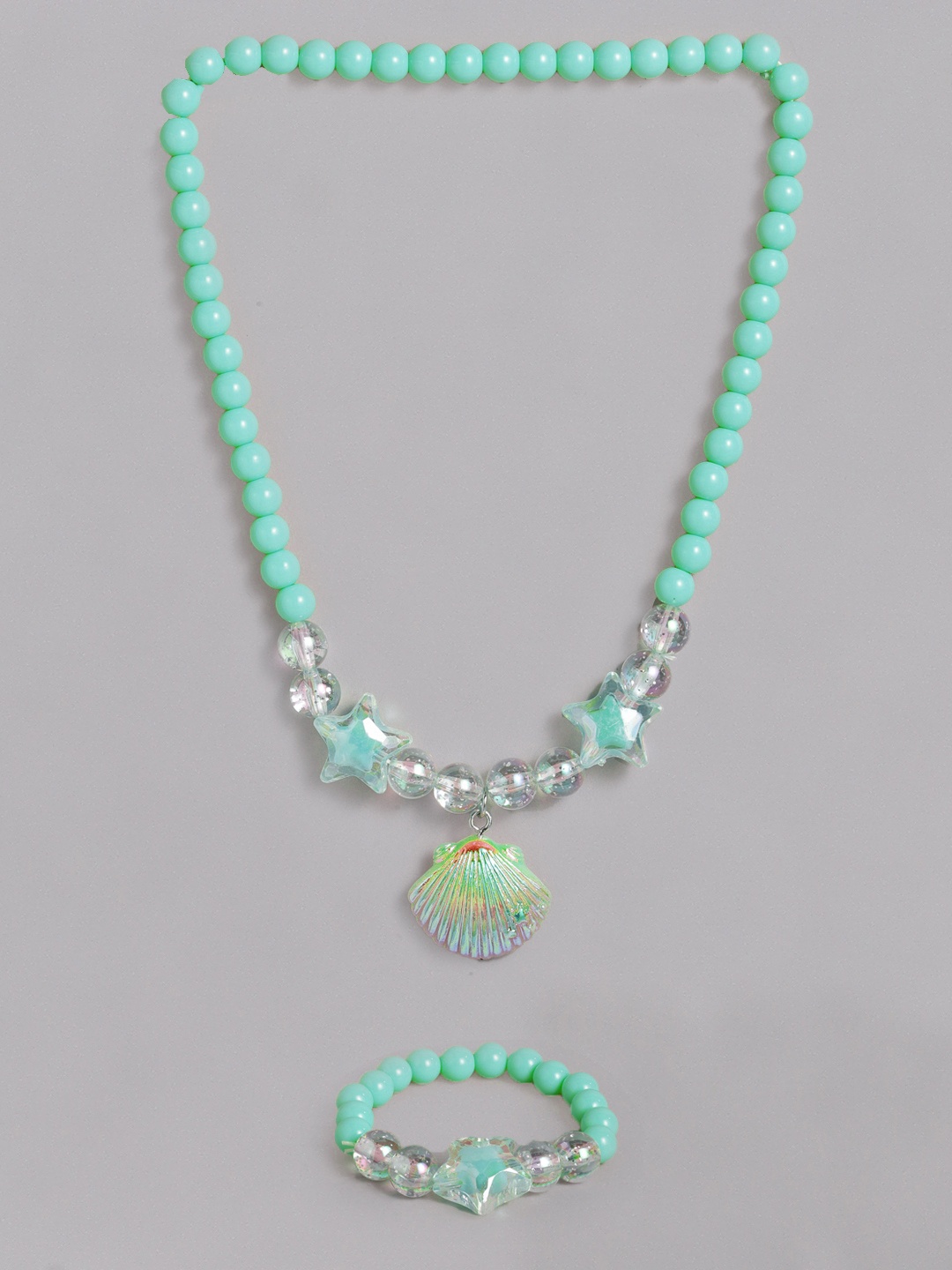 

EL REGALO Girls Sea Green Beaded Necklace Bracelet Jewellery Set